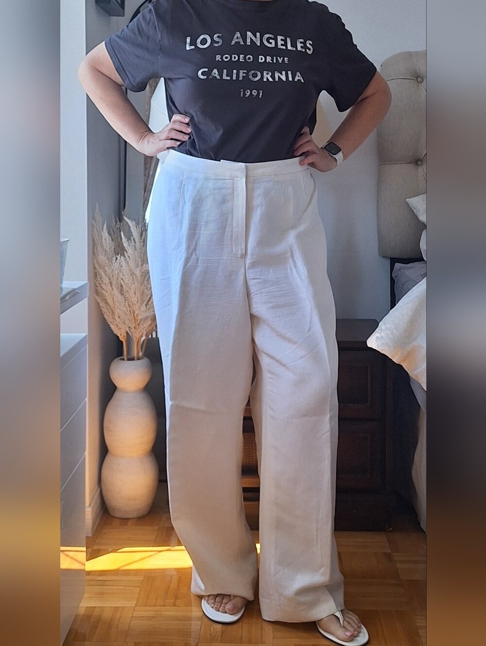 Classic Straight-Leg Women’s Linen Blend Pants in Cream/white